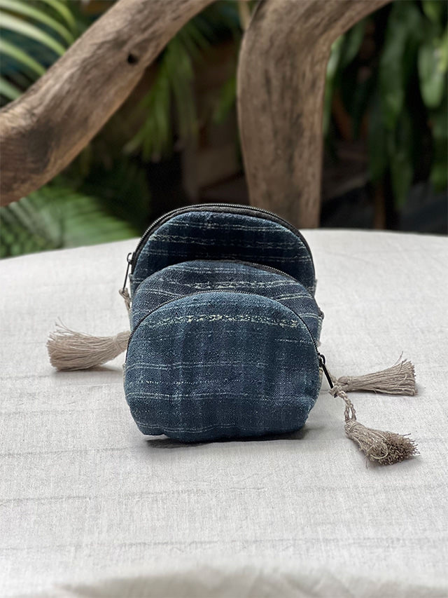 HEMP100% 古布 タッセル ミニポーチ