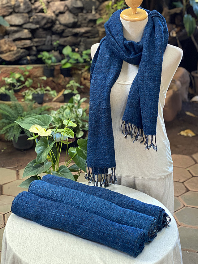 オーガニック コットン100% 手織り手紡ぎ インディゴ MIX ショール