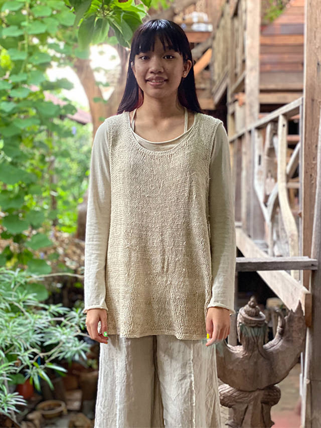 HEMP100% ニット 手編み タンクトップ・きなり