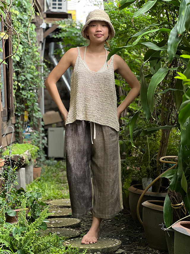 HEMP100% 手織り 草木染め 2色 パンツ