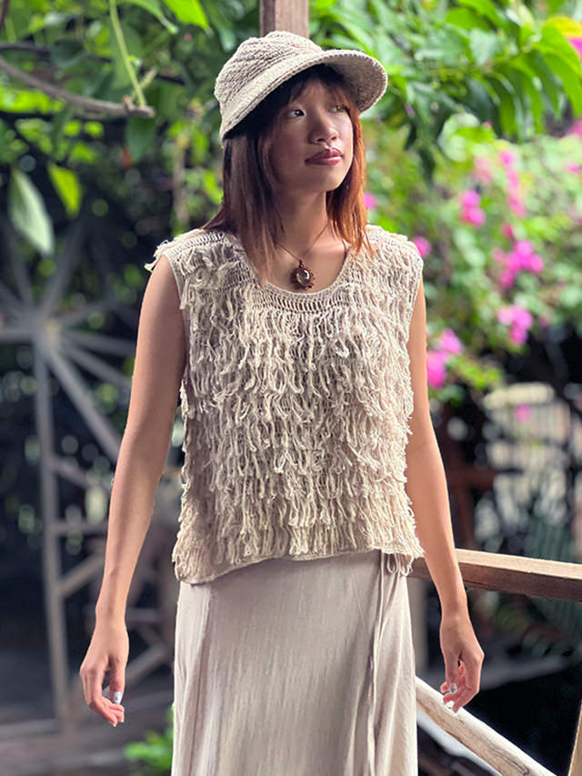 HEMP100% ニット 手編み モコモコ タンクトップ