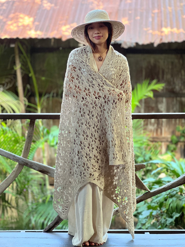 HEMP100% 手編み 麻柄 ショール