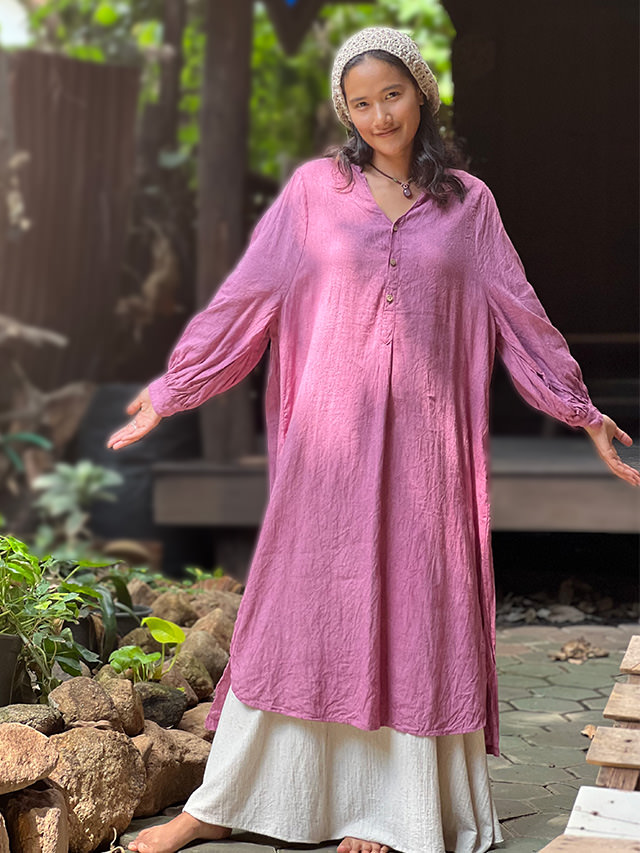 asana x chewin'bacco HEMP100% ゆったり ロング ワンピース・草木染め