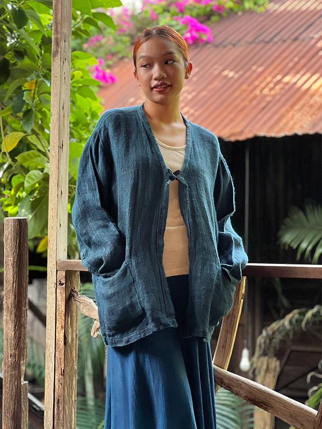 Karma HEMP100% 手織り 羽織り・インディゴ 草木染め