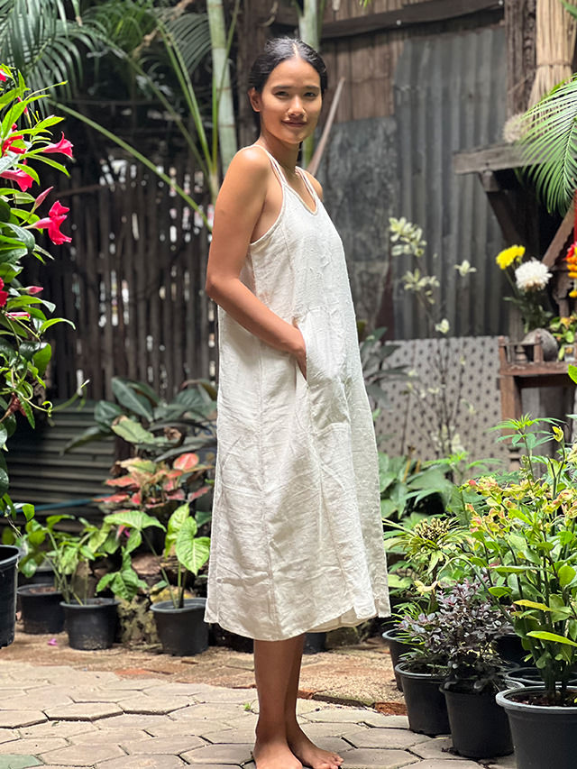 Karma HEMP100% 手織り ロング キャミ ワンピース・きなり