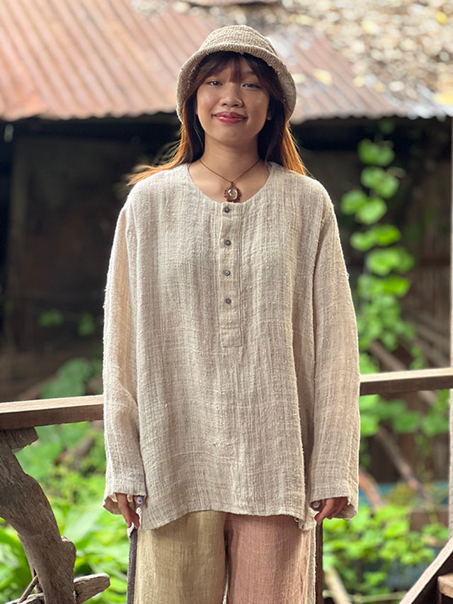 Karma HEMP100% 手織り ロングスリーブ シャツ