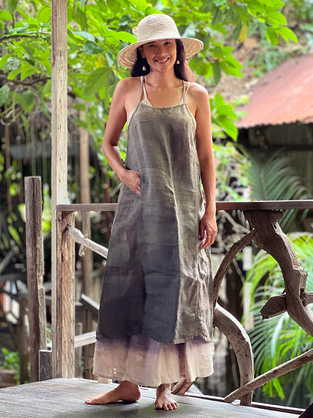 Karma HEMP100% 手織り ノースリーブ ワンピース・草木染めグラデーション