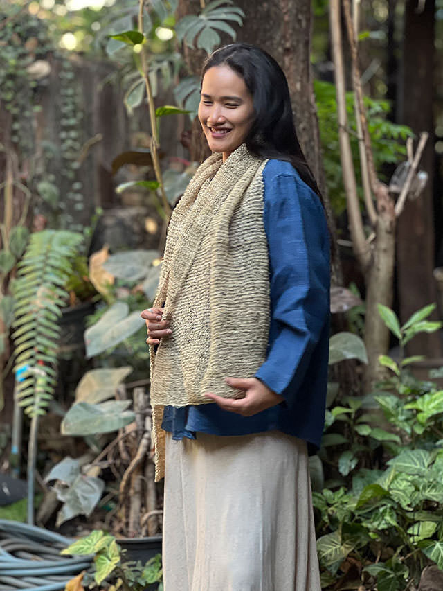 Karma HEMP100% 手織り カシュクール ジャケット・草木染め/麻炭グレー