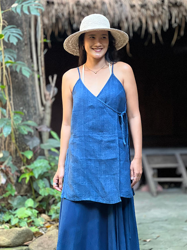 Karma HEMP100% 手織り カシュクール ノースリーブ ジャケット・草木染め/インディゴ