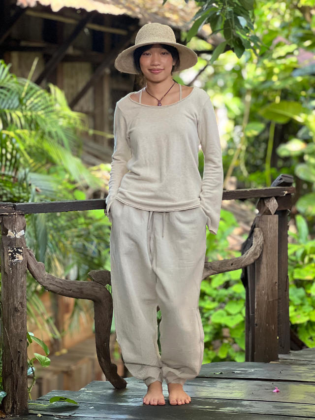 asana HEMP100% デニム風 まつり タイパンツ●きなり asana HEMP100% デニム風 まつり タイパンツ・きなり【パヤカ