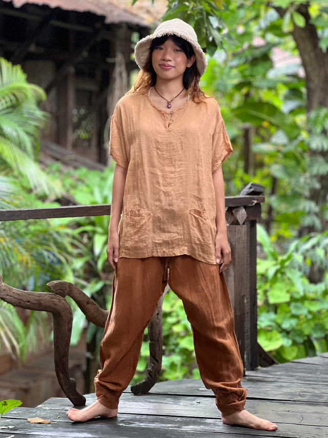 asana HEMP100% 厚手 作務衣 パンツ・草木染め