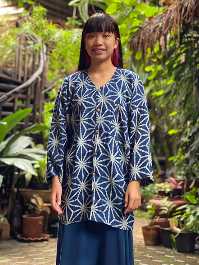 asana HEMP100% 麻柄プリント 祭シャツ