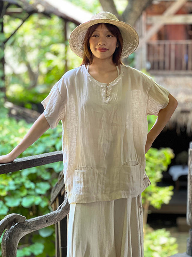 asana 麻100% ゆったり シャツ・きなり