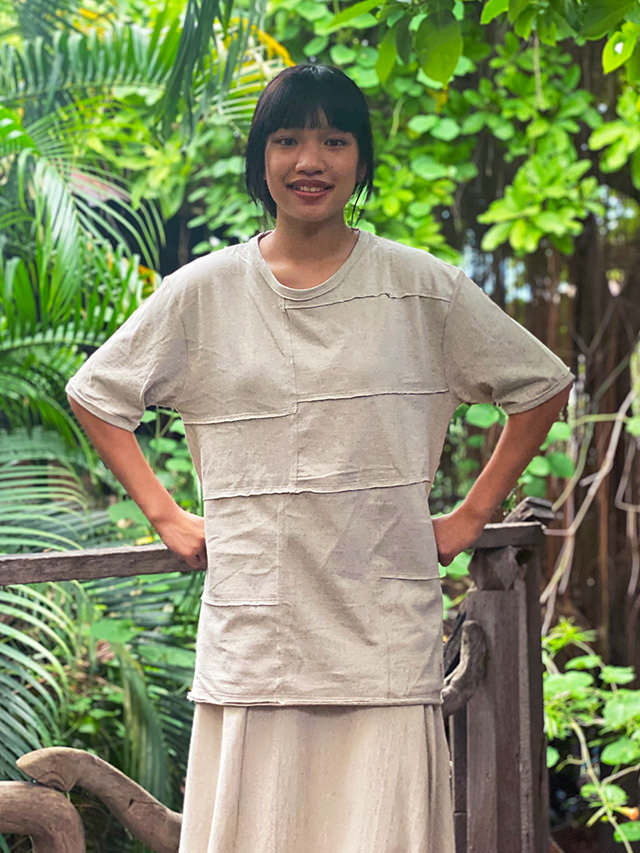 asana ヘンプコットン 厚手 パッチワーク Tee・きなり