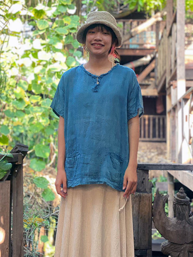 asana 麻100% ゆったり シャツ・草木染め