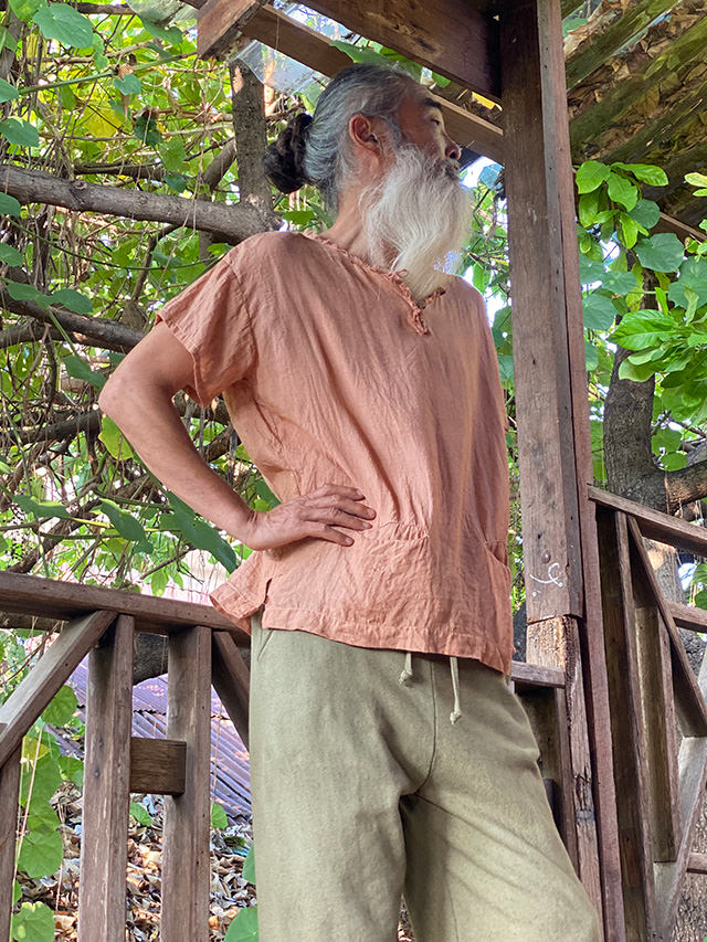 asana 麻100% ゆったり シャツ・草木染め