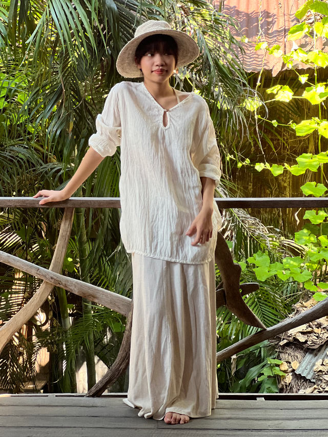 asana HEMP100% ガーゼ ゆったり ロングスリーブ・きなり