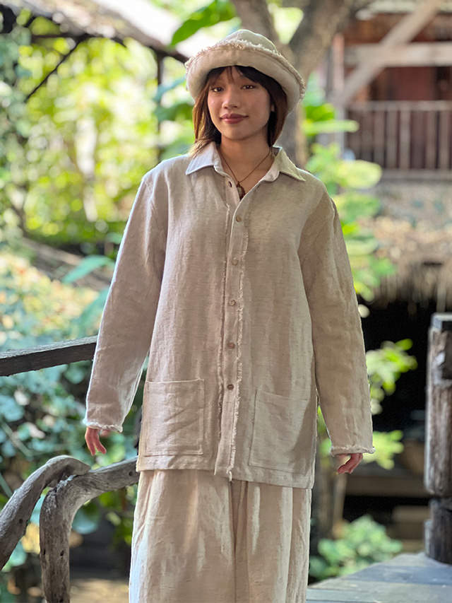 asana HEMP100% 厚手 ロングスリーブ シャツ・きなり