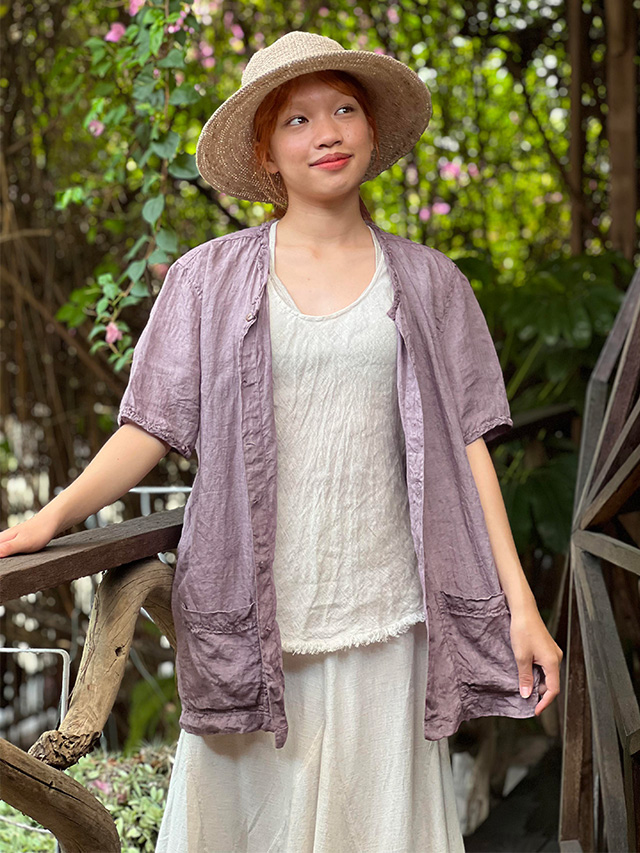 asana HEMP100% ガーゼ ボタン 半袖シャツ・草木染め