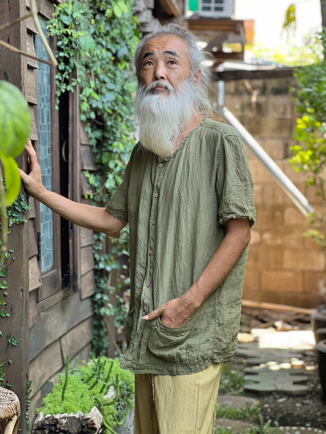 asana HEMP100% ガーゼ ボタン 半袖シャツ・草木染め