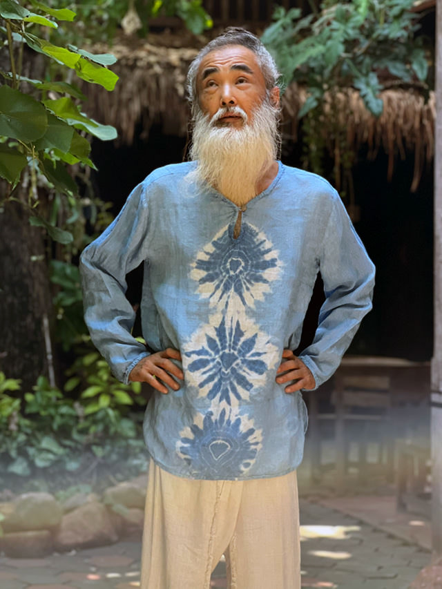 asana HEMP100% ガーゼ ゆったり ロングスリーブ・インディゴ絞り染め