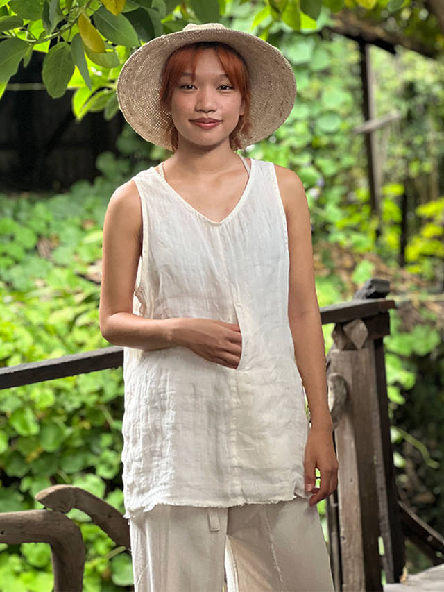 asana HEMP100% ガーゼ ポケット タンク・きなり