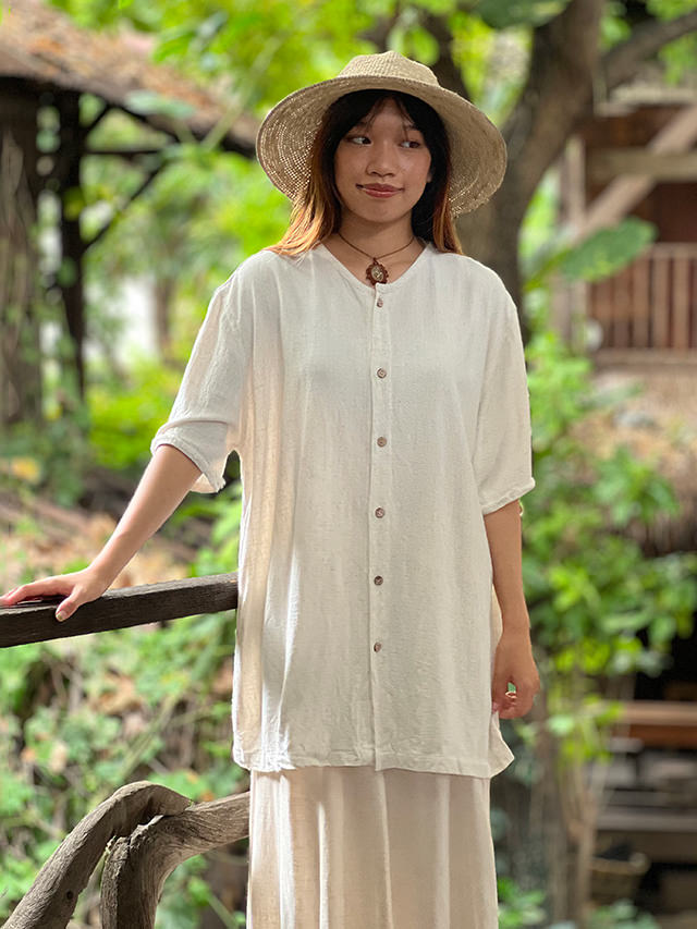 asana HEMP100% 厚手 ロングスリーブ シャツ・きなり【パヤカ