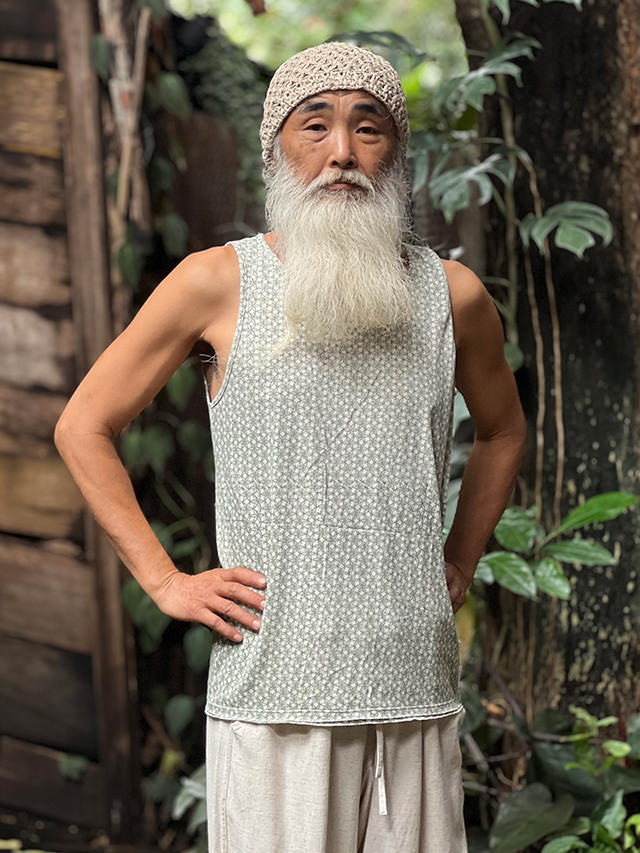 トップス anaS asana ヘンプコットン 厚手 手刷り 麻柄プリント メンズ タンクトップ