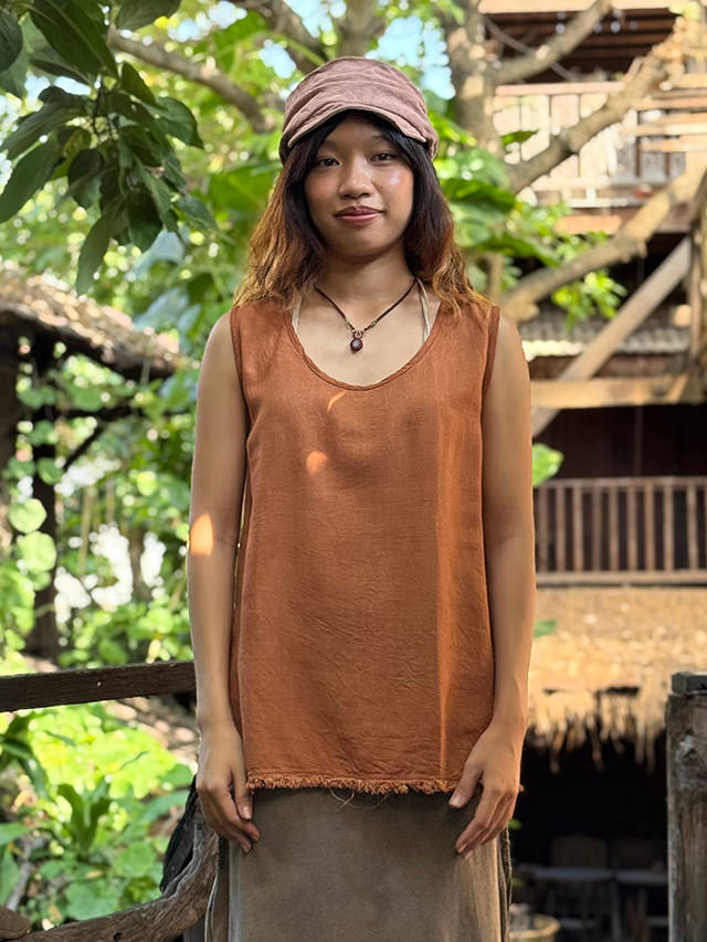 asana HEMP100% テロテロ フリンジ タンクトップ・草木染め