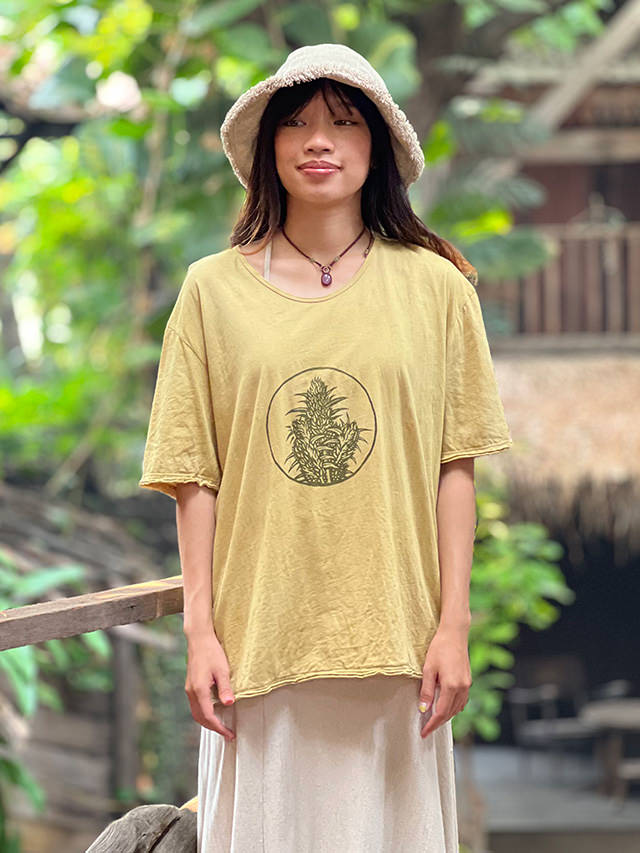asana ヘンプコットン 薄手 メンズ Tee・手刷りプリント 草木染め