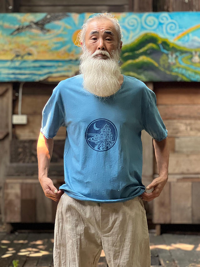 asana ヘンプコットン 薄手 メンズ Tee・手刷りプリント 草木染め