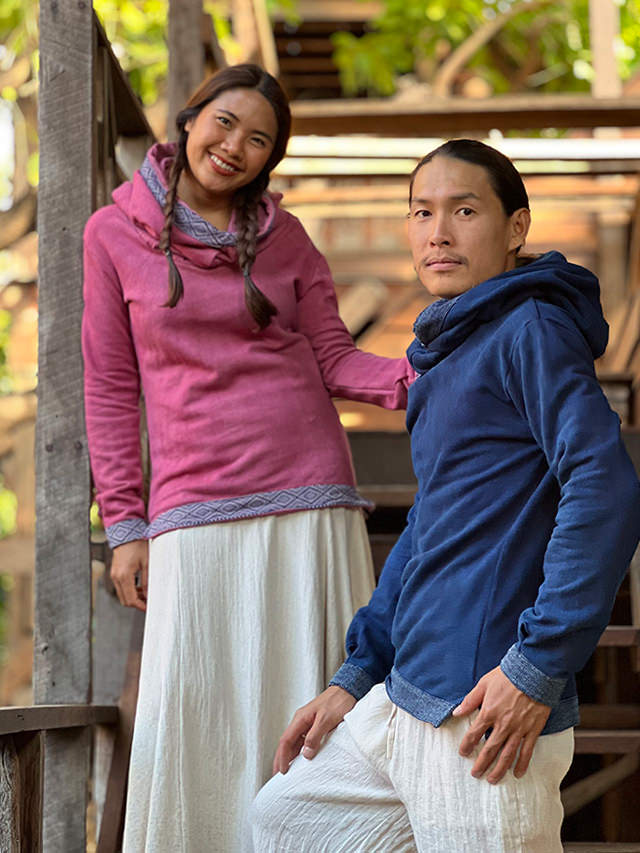 asana ヘンプコットン ふかふか ゆったり フード パーカー・草木染め