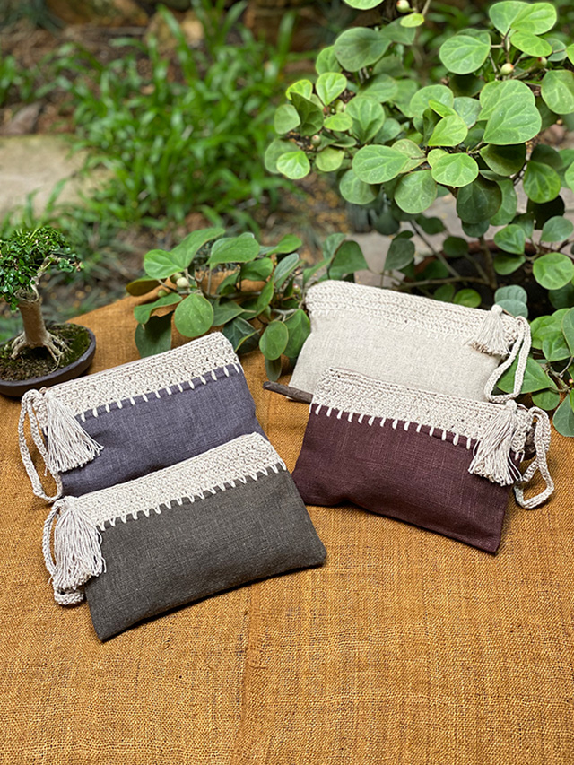 HEMP100% 手編み カラーポーチ