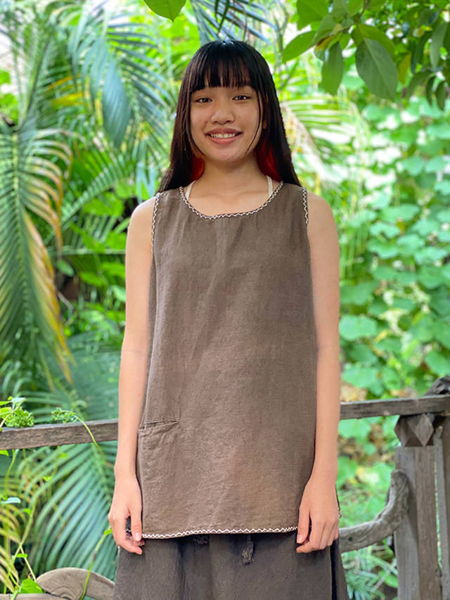 HEMP100% 手刺繍 ゆったり タンクトップ