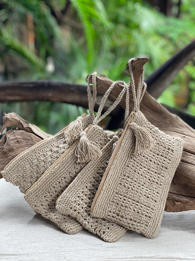 HEMP100% 手編み ポーチ