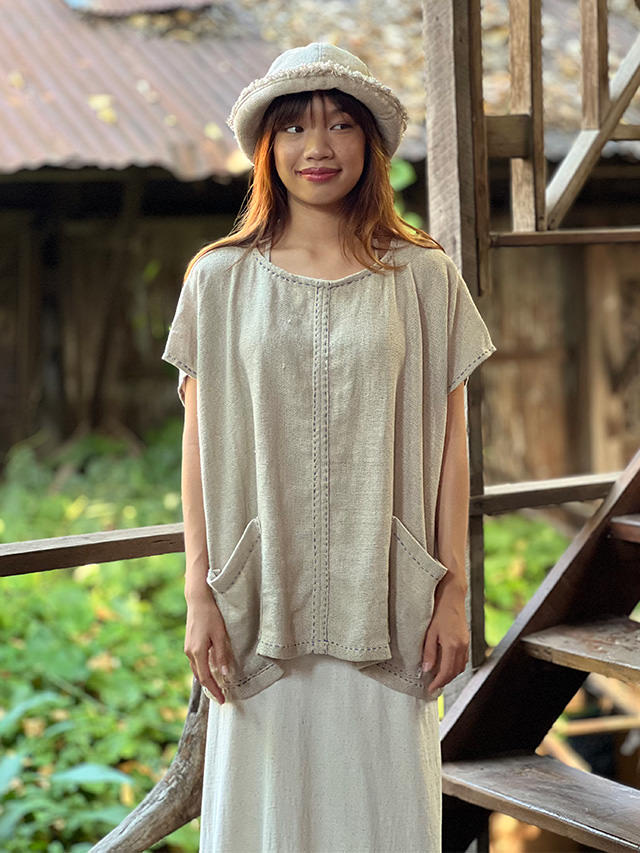 HEMP100% 手織り ハンドステッチ シャツ 