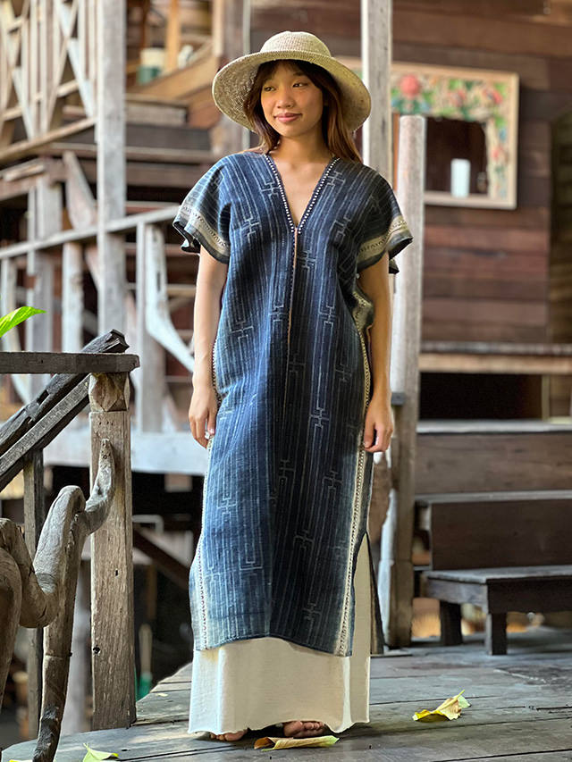 HEMP100% 手縫い インディゴ バティック 貫頭衣