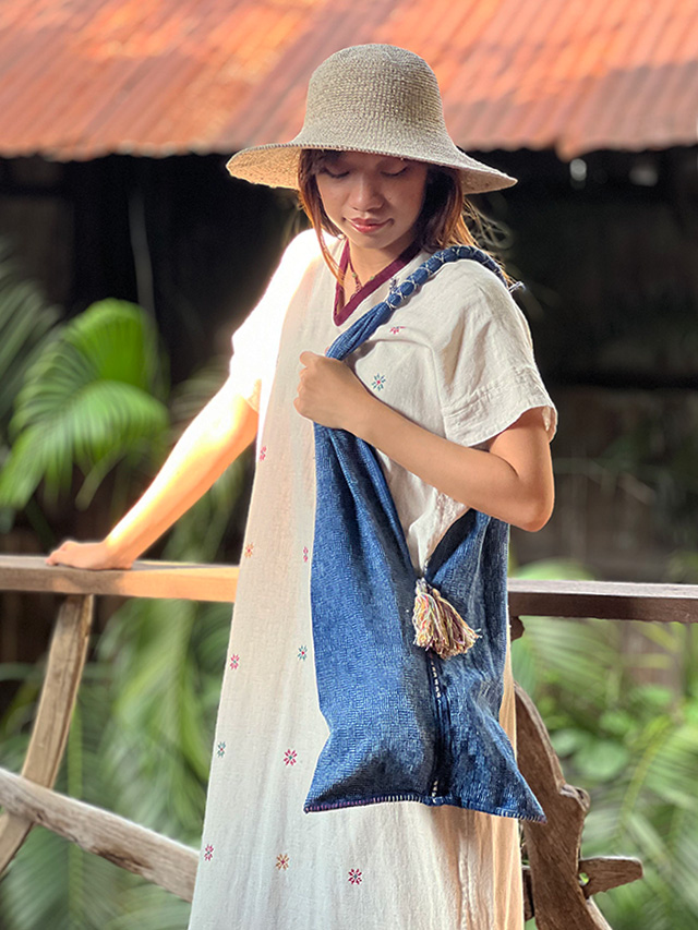 COTTON100% 手縫い タッセル付き バッグ