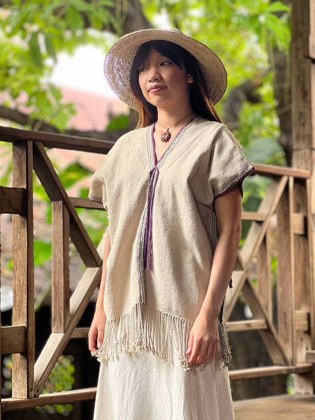 HEMP100% 手縫い カレン族 フリンジ 貫頭衣