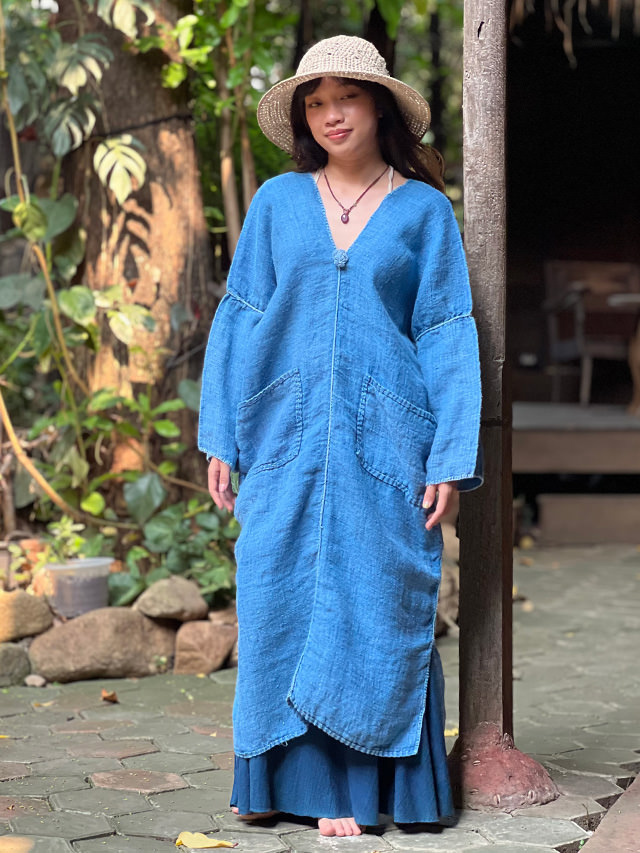 HEMP100% 手織り手縫い 貫頭衣 ワンピース・草木染め ソフト仕上げ