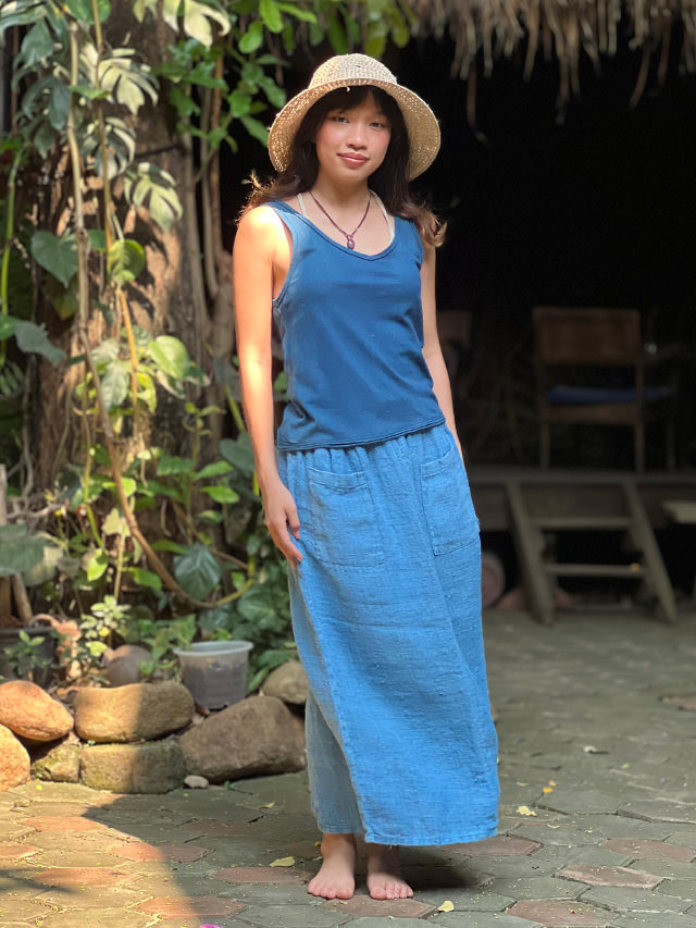 HEMP100% 手織り スリット入り スカート・草木染め ソフト仕上げ