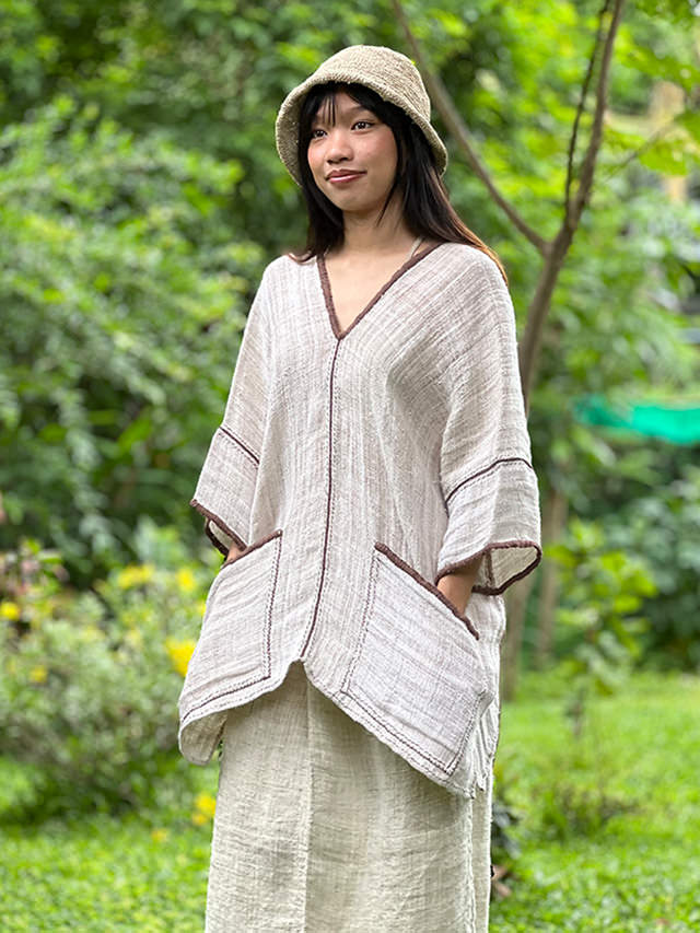 HEMP100% 手織り 手縫い 手刺繍  貫頭衣