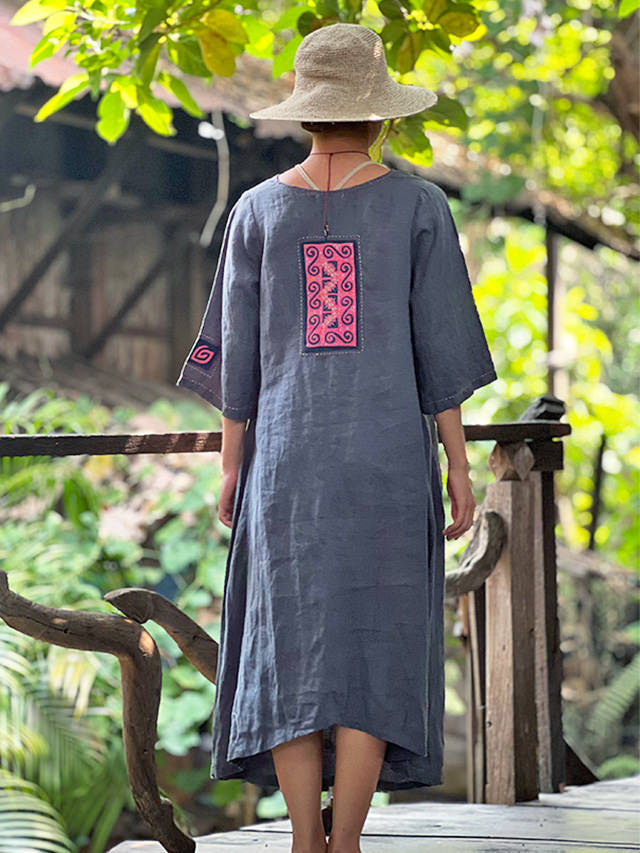 HEMP100% 山岳_族 刺繍付き ワンピース