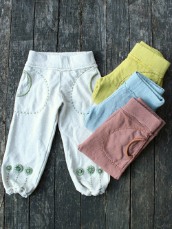 asana KIDS ヘンプコットン 手刺繍入りふかふかパンツ・裾絞り (5色)