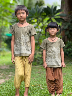 asana KIDS ヘンプコットン 薄手 ラグランTee・手刷り 大調和 プリント 草木染め 