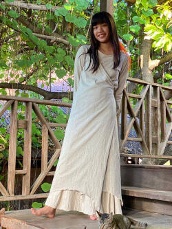 asana ヘンプコットン 厚手 カシュクール ロング カーディガン・きなり