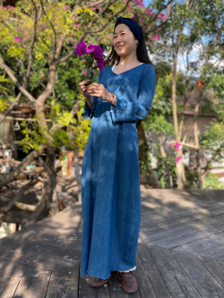 asana カシュクール風 ロングワンピース・草木染め