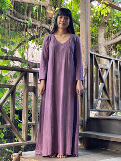 sana ヘンプコットン 厚手 NEW カシュクール風 ロング ワンピース・草木染め
