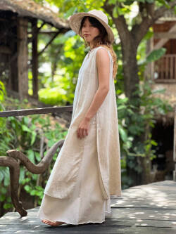 asana HEMP100% サイドスリット ワンピース・きなり