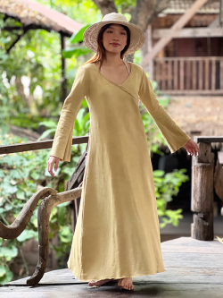 asana ヘンプコットン ふかふか カシュクール風 ロング ワンピース・草木染め